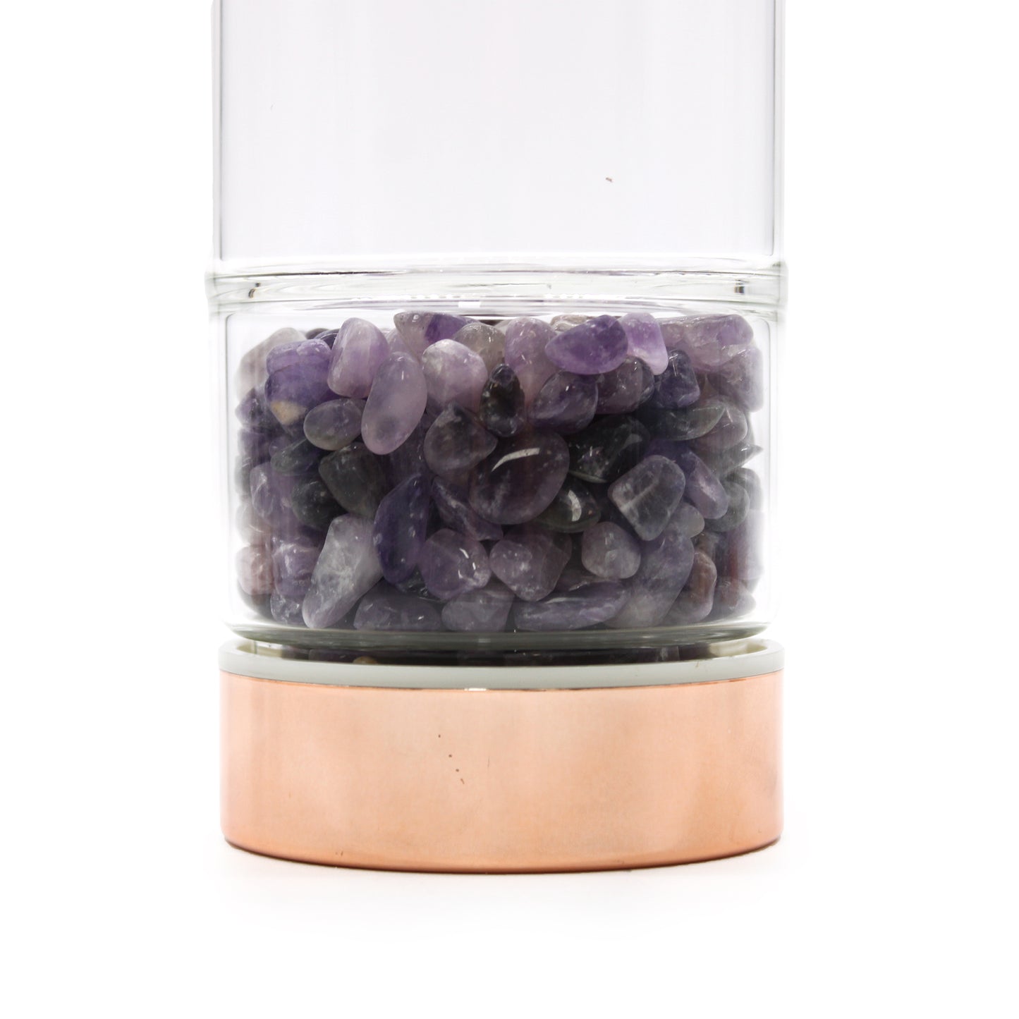 Amethyst Crystal Glass Tea Infuser Bottle in Rose Gold – Luxury Loose Leaf Tea on the Go