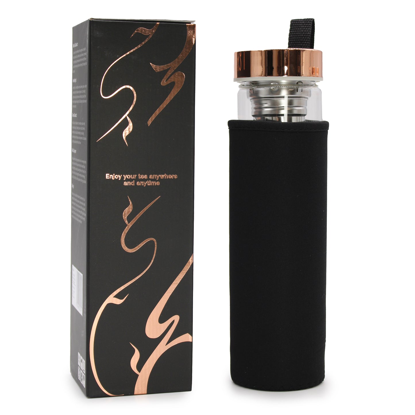 Amethyst Crystal Glass Tea Infuser Bottle in Rose Gold – Luxury Loose Leaf Tea on the Go