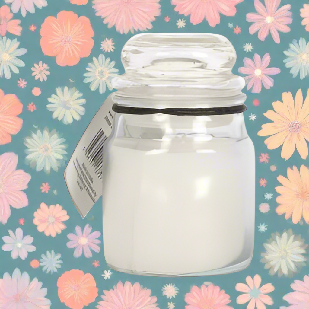 Elegant small white jar candle with a refreshing white sage scent, designed for rituals of happiness and emotional well-being.