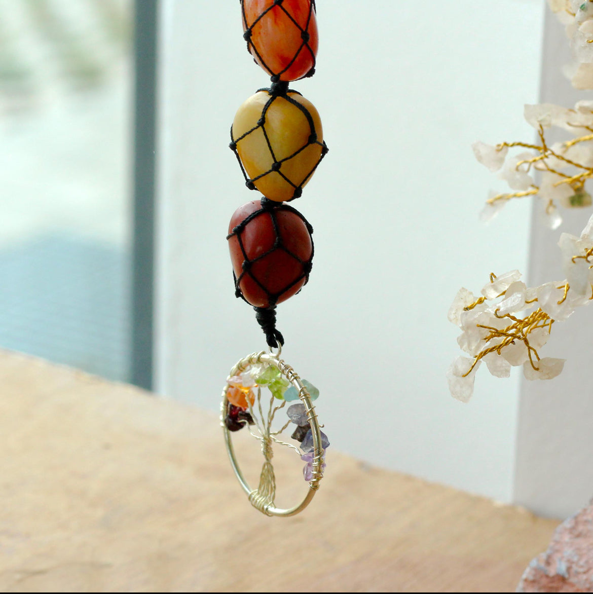 Chakra Crystal Gemstone Tree of Life Hanging Pendant