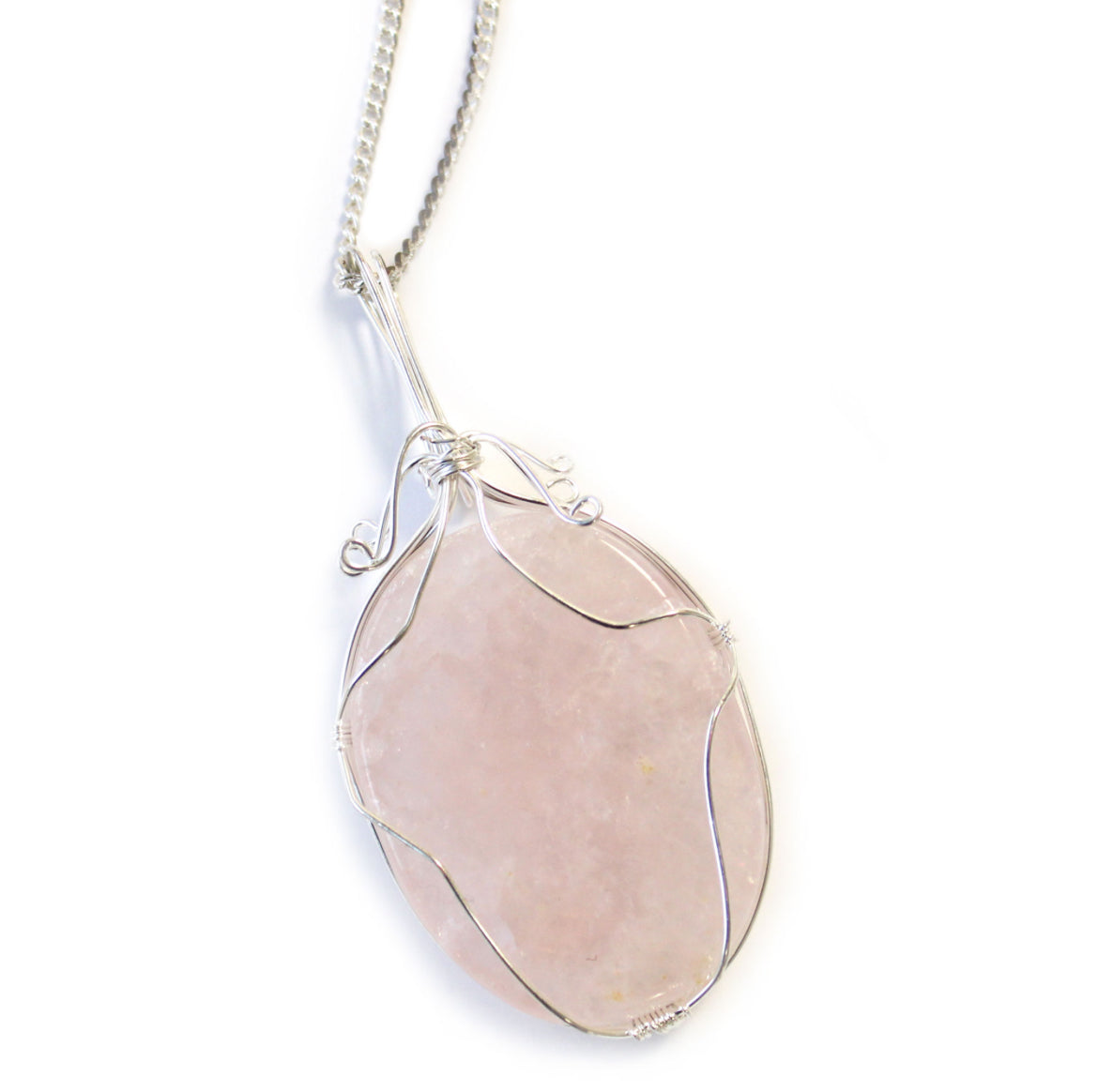 Swirl Wrapped Gemstone Necklace - Rose Quartz