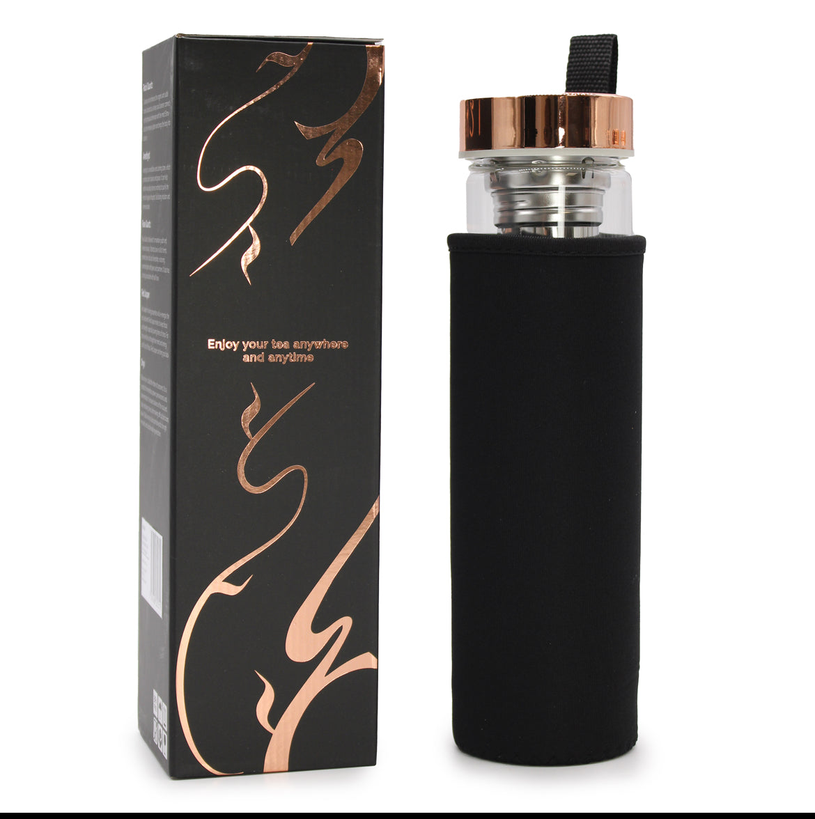 Crystal Glass Tea Infuser Bottle - Rose Gold - Rose Quartz