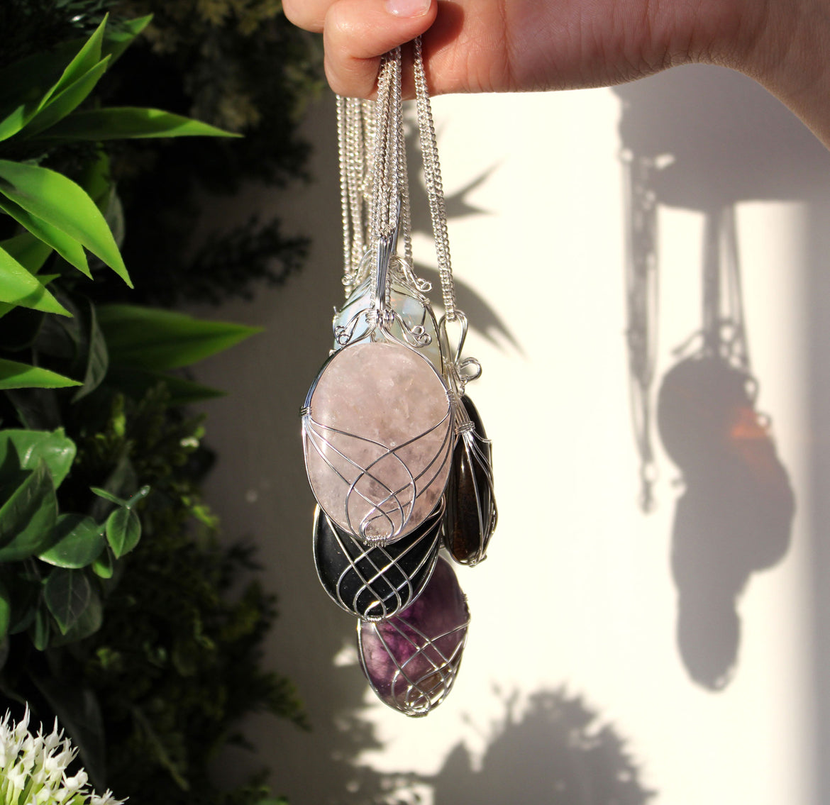 Swirl Wrapped Gemstone Necklace - Rose Quartz