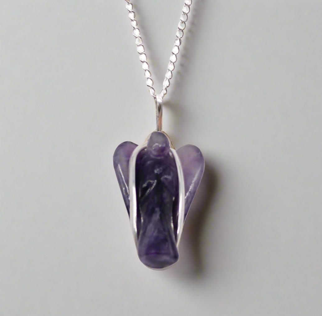 Gemstone Guardian Angel Pendant - Amethyst Crystal