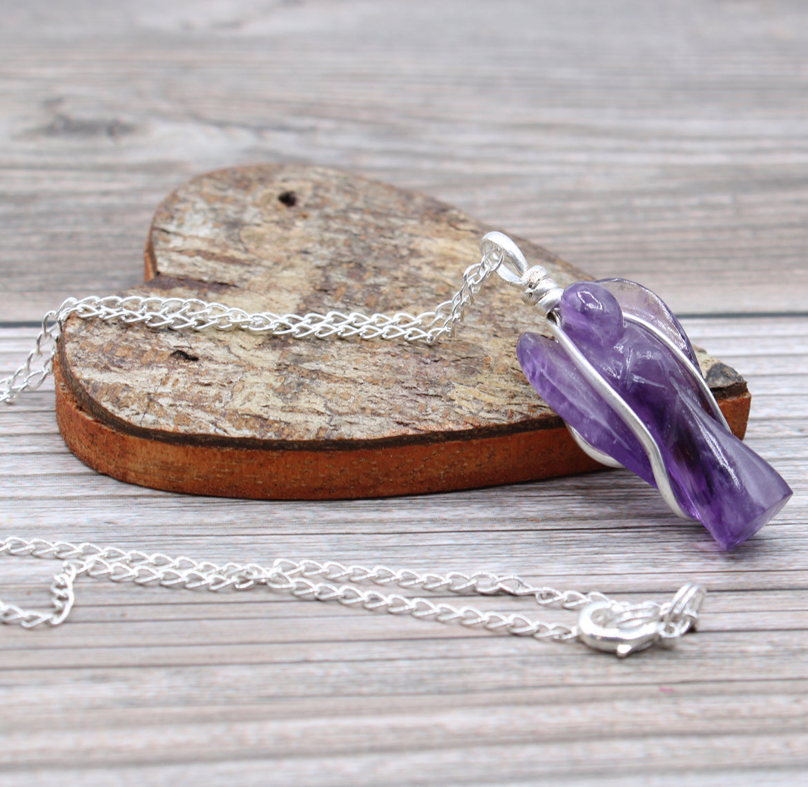Gemstone Guardian Angel Pendant - Amethyst Crystal