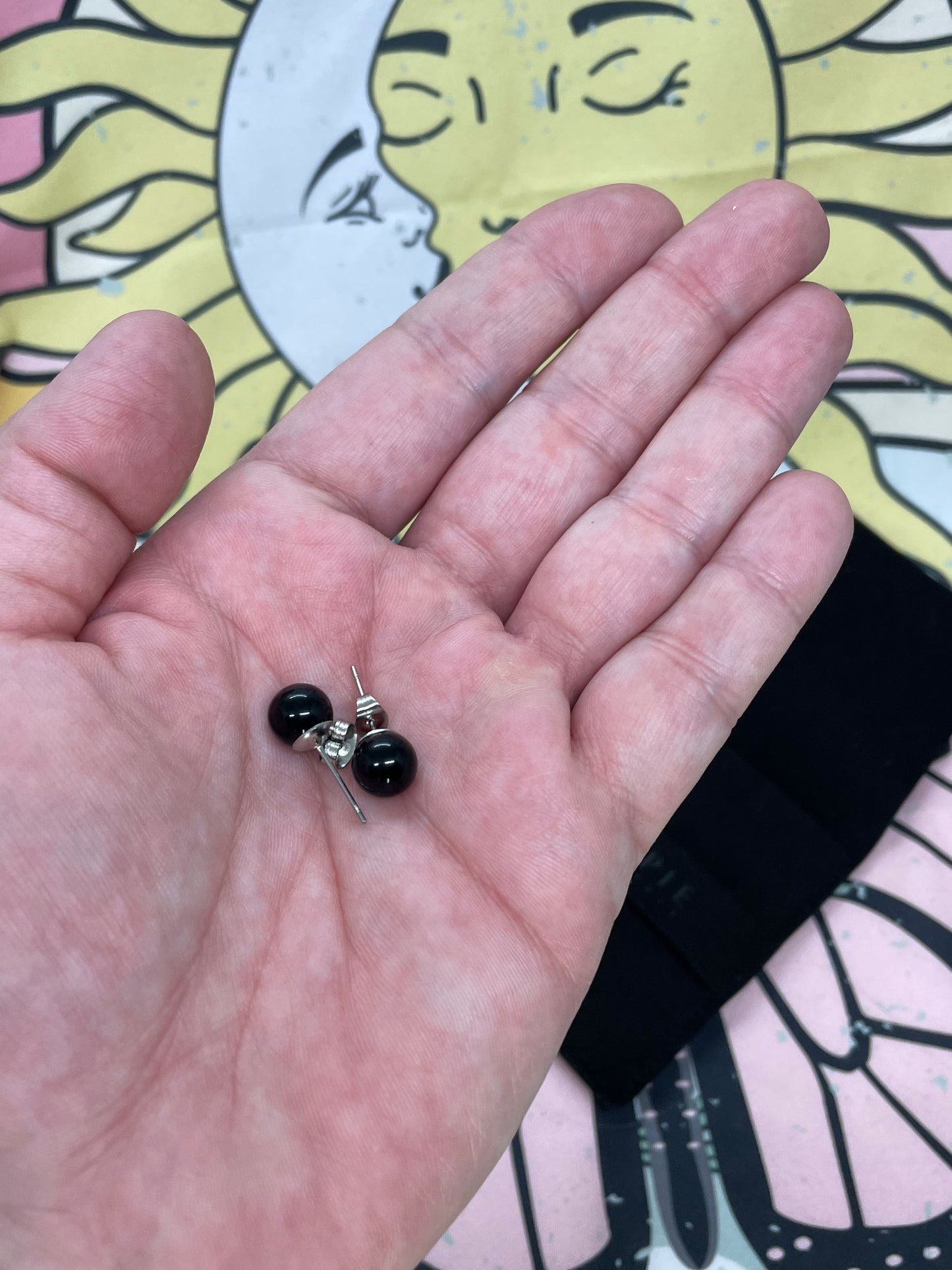Black Agate Gemstone Crystal Earrings with Sterling Silver Posts