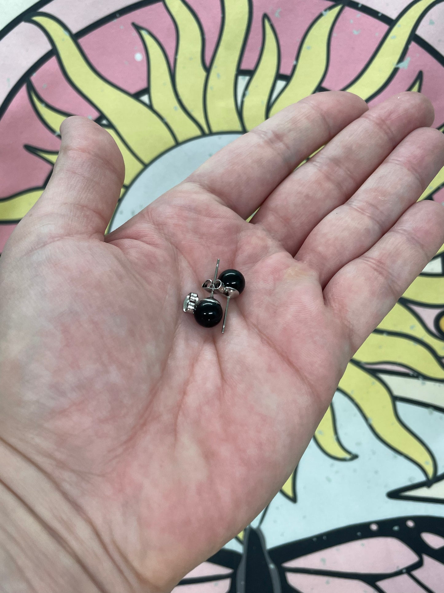 Black Agate Gemstone Crystal Earrings with Sterling Silver Posts