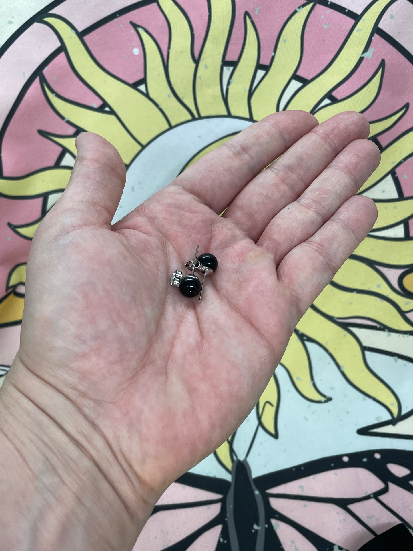 Black Agate Gemstone Crystal Earrings with Sterling Silver Posts