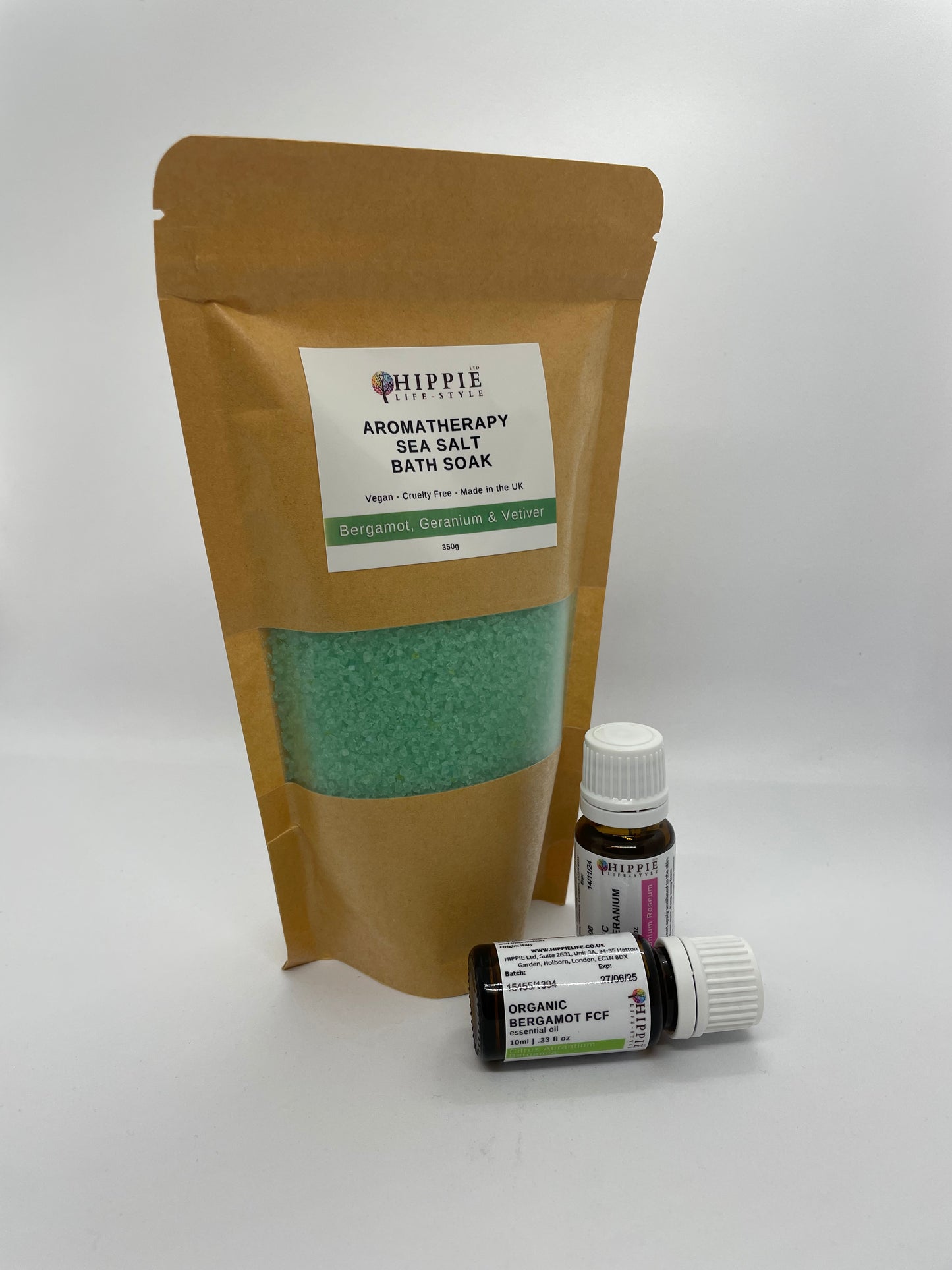 Aromatherapy Sea Salt Bath Soak - Bergamot, Geranium and Vetiver