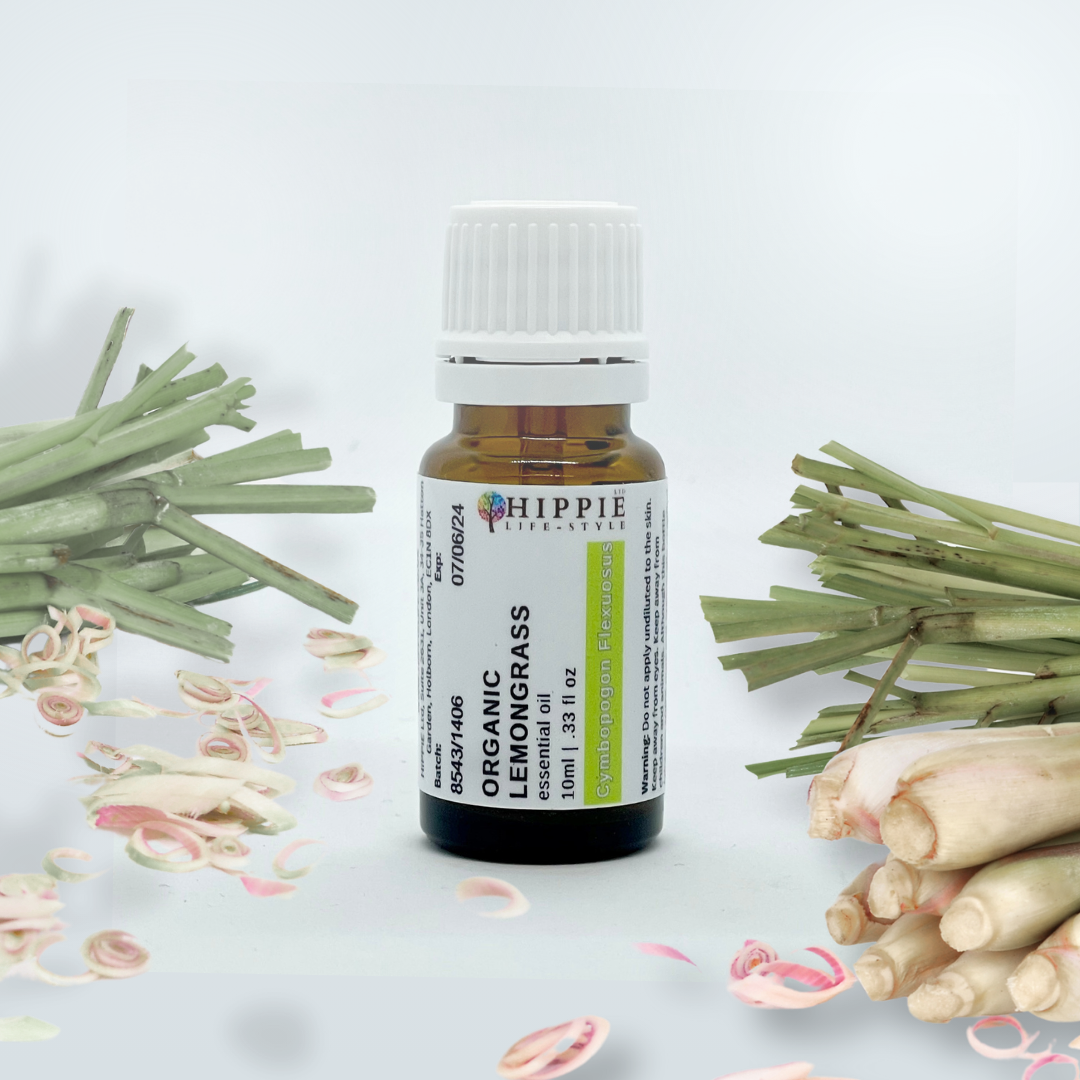 Organic, Pure and therapeutic essential oil, from a U.K supplier. Pictured with Lemongrass in a professional therapist setting.