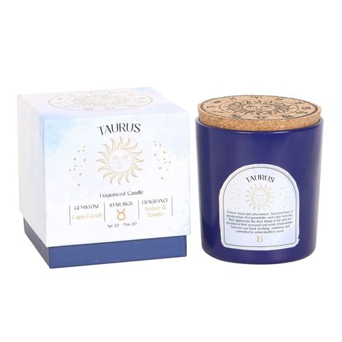 Taurus Amber & Vanilla Gemstone Zodiac Candle – Grounded Energy & Spiritual Awakening