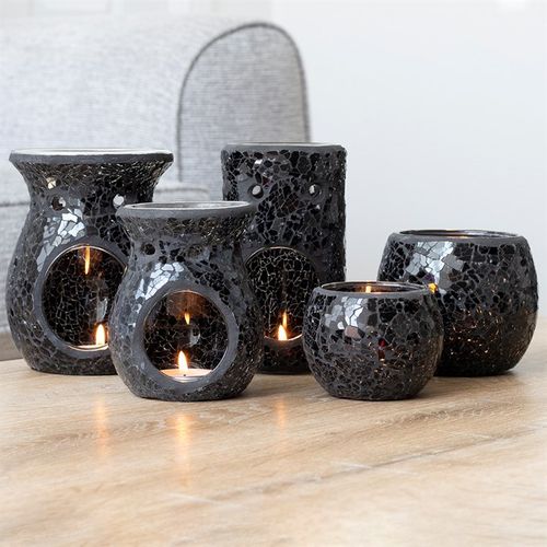 Large Black Crackle Glass Candle Holder