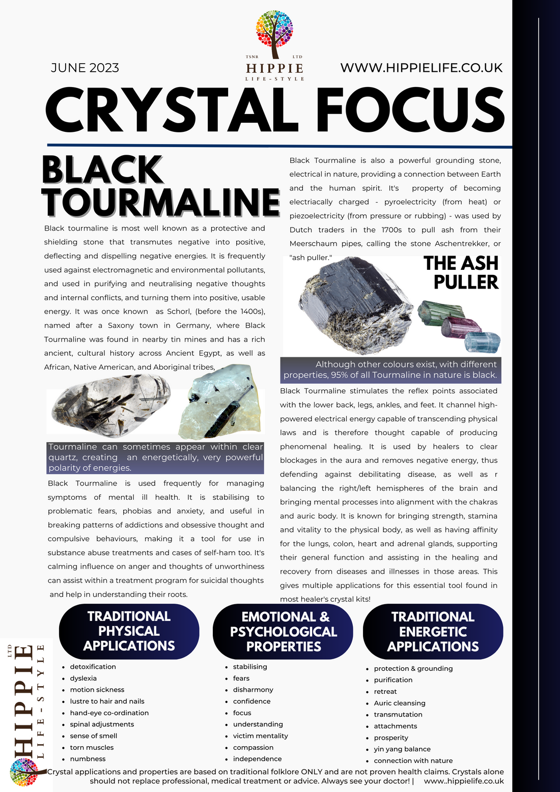 information on the uses, benefits, properties, meanings and applications of Black Tourmaline healing crystals, and how to use them.