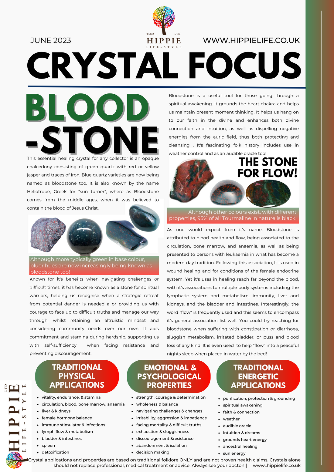 information on the uses, benefits, properties, meanings and applications of Bloodstone Heliotrope healing crystals, and how to use them.