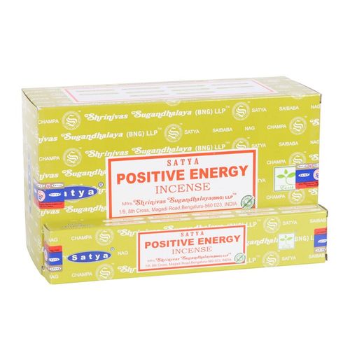 A wholesale pack of twelves boxes of positive energy rose and lemongrass incense by Satya.