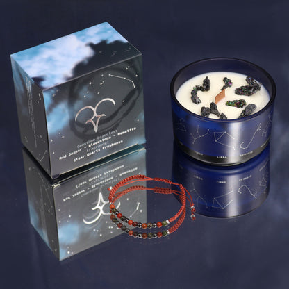 Aries Zodiac Crystal Candle & Gemstone Bracelet Set – Bold & Empowering Energy