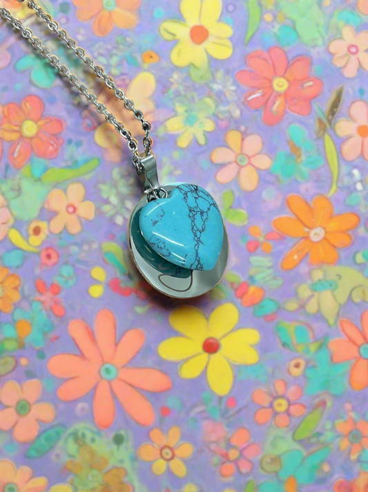 Blue Dyed Howlite Heart Pendant Dog Tag Necklace- “She is strong, brave, fierce, full of fire”