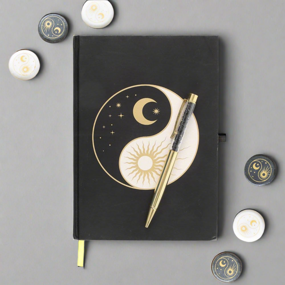 Celestial Yin Yang Journal with Obsidian Pen and Gold Accents