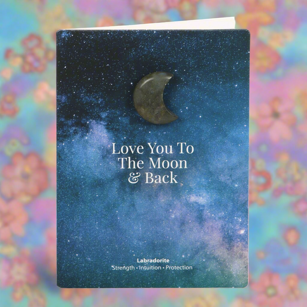 Moon & Back Labradorite Crystal Moon Greeting Card