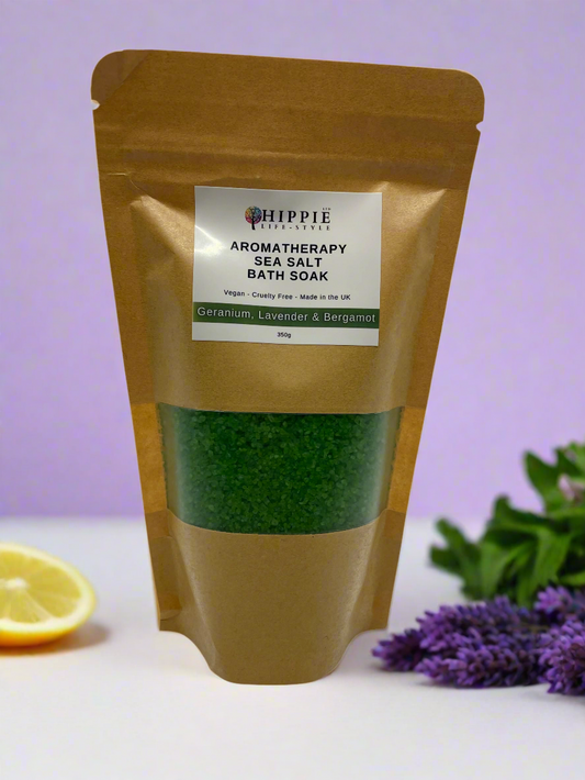 Aromatherapy Bath Salts with Geranium, Lavender, and Bergamot Essential Oils