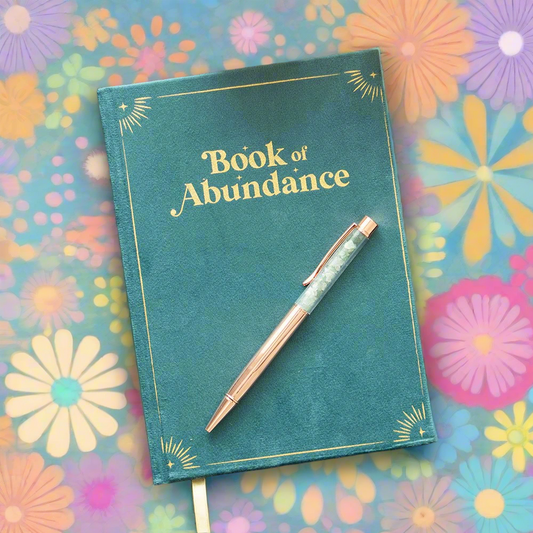 Book of Abundance Journal with Green Aventurine Crystal Pen: Manifest Your Dreams