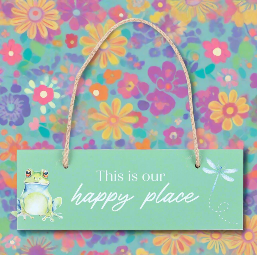 Light Green “This is Our Happy Place” Frog Hanging Sign: Embrace Joy and Nature's Charm