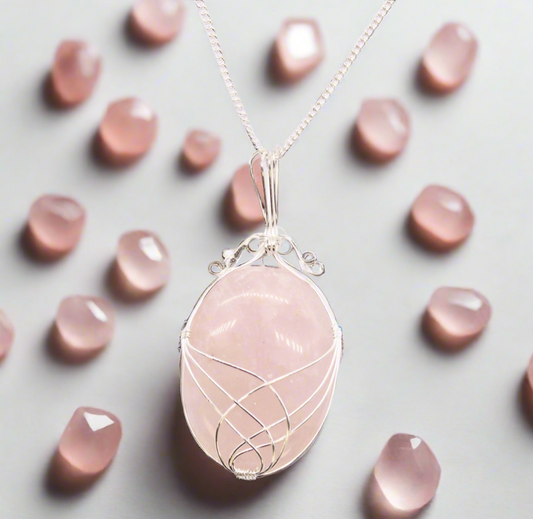 Swirl Wrapped Gemstone Necklace - Rose Quartz