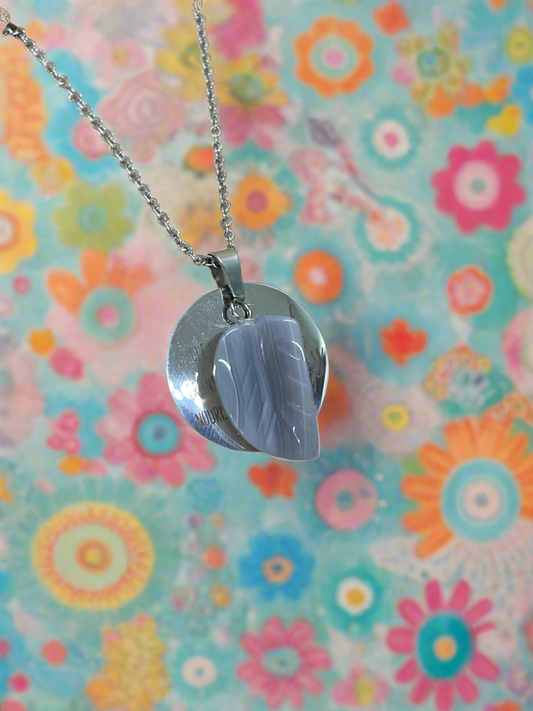 Grey Agate Leaf Pendant Dog Tag Necklace - “Clear your mind, transform your body, nourish your spirit”