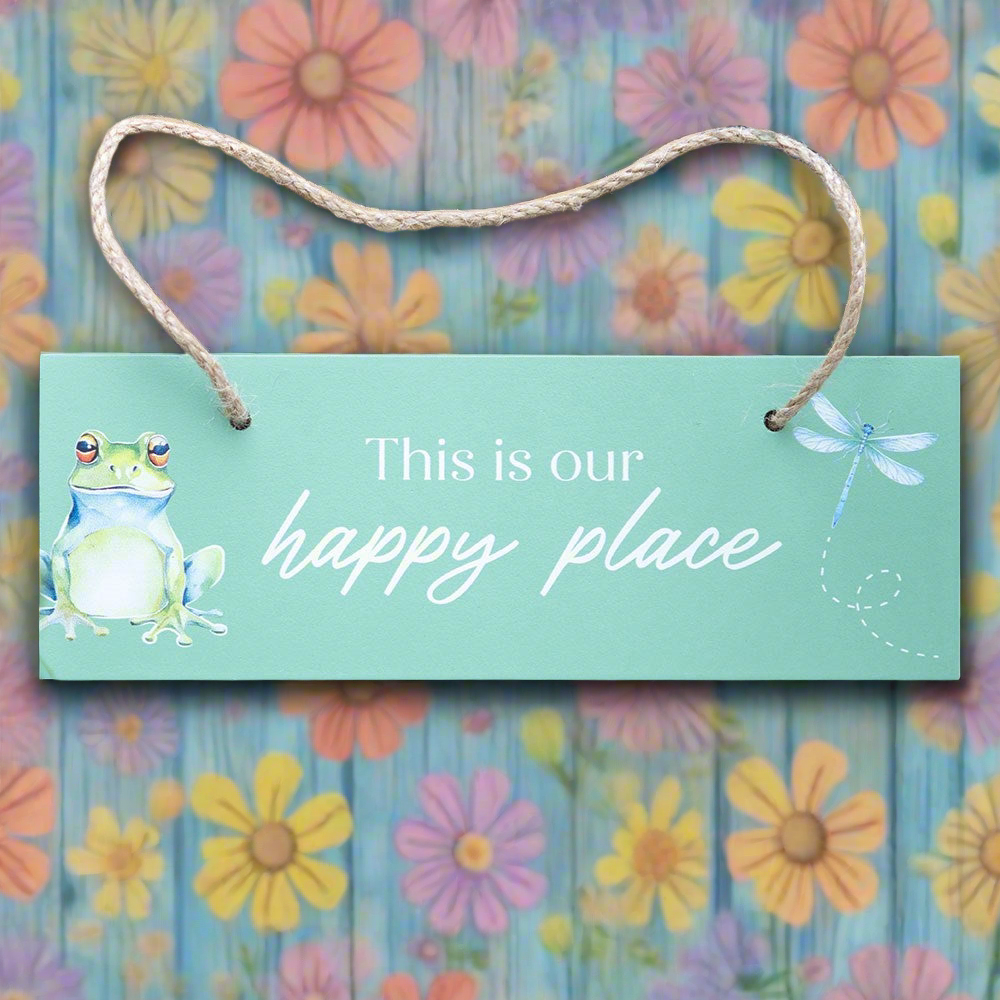 Light Green “This is Our Happy Place” Frog Hanging Sign: Embrace Joy and Nature's Charm