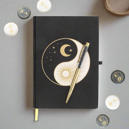 Celestial Yin Yang Journal with Obsidian Pen and Gold Accents