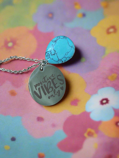 Blue Howlite Teardrop “Positive Vibes” Dogtag Necklace