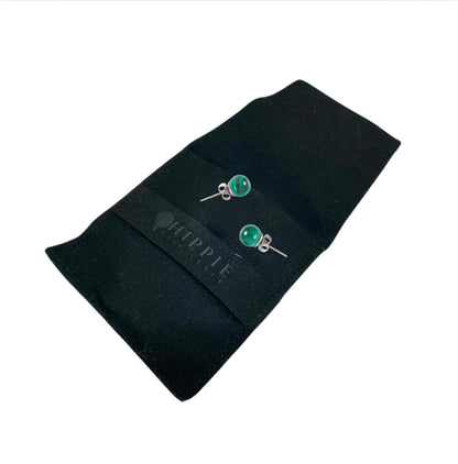 Malachite Gemstone Semi Precious Crystal Earrings with Sterling Silver Backs