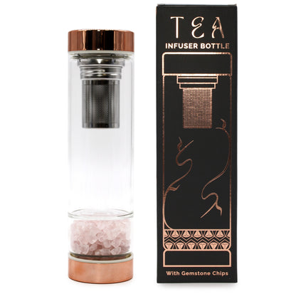 Crystal Glass Tea Infuser Bottle - Rose Gold - Rose Quartz