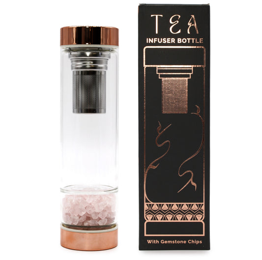 Crystal Glass Tea Infuser Bottle - Rose Gold - Rose Quartz
