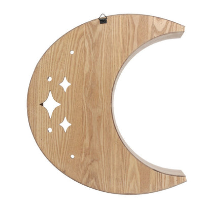 Wooden Crescent Moon Wall Shelf - Perfect for Crystals Oils and Treasures!