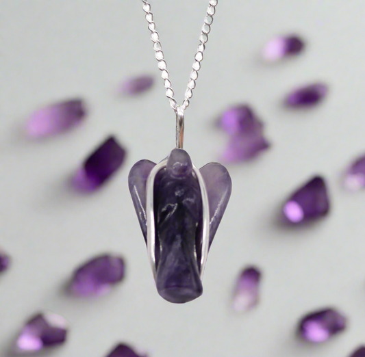 Gemstone Guardian Angel Pendant - Amethyst Crystal