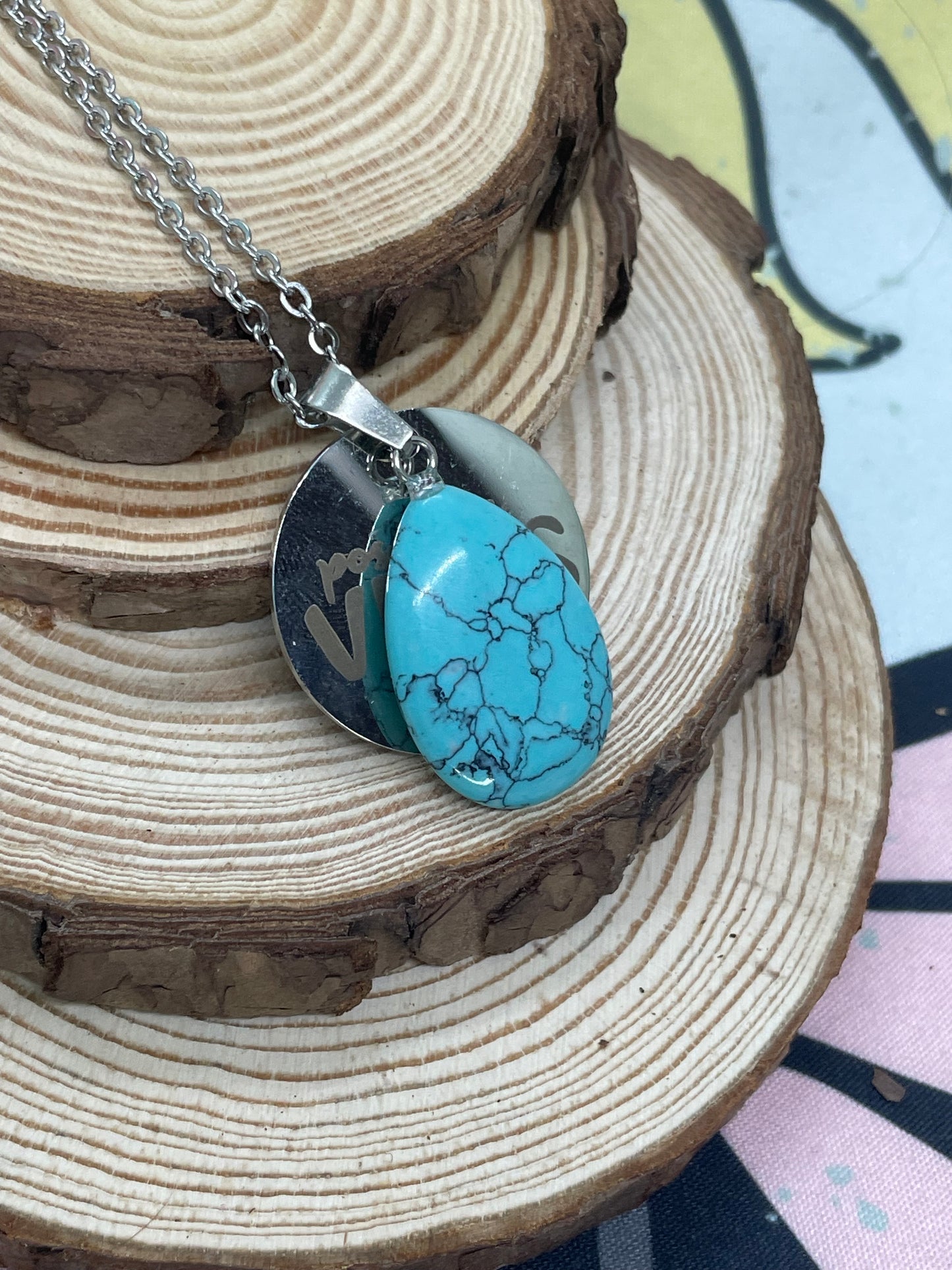 Blue Howlite Teardrop “Positive Vibes” Dogtag Necklace