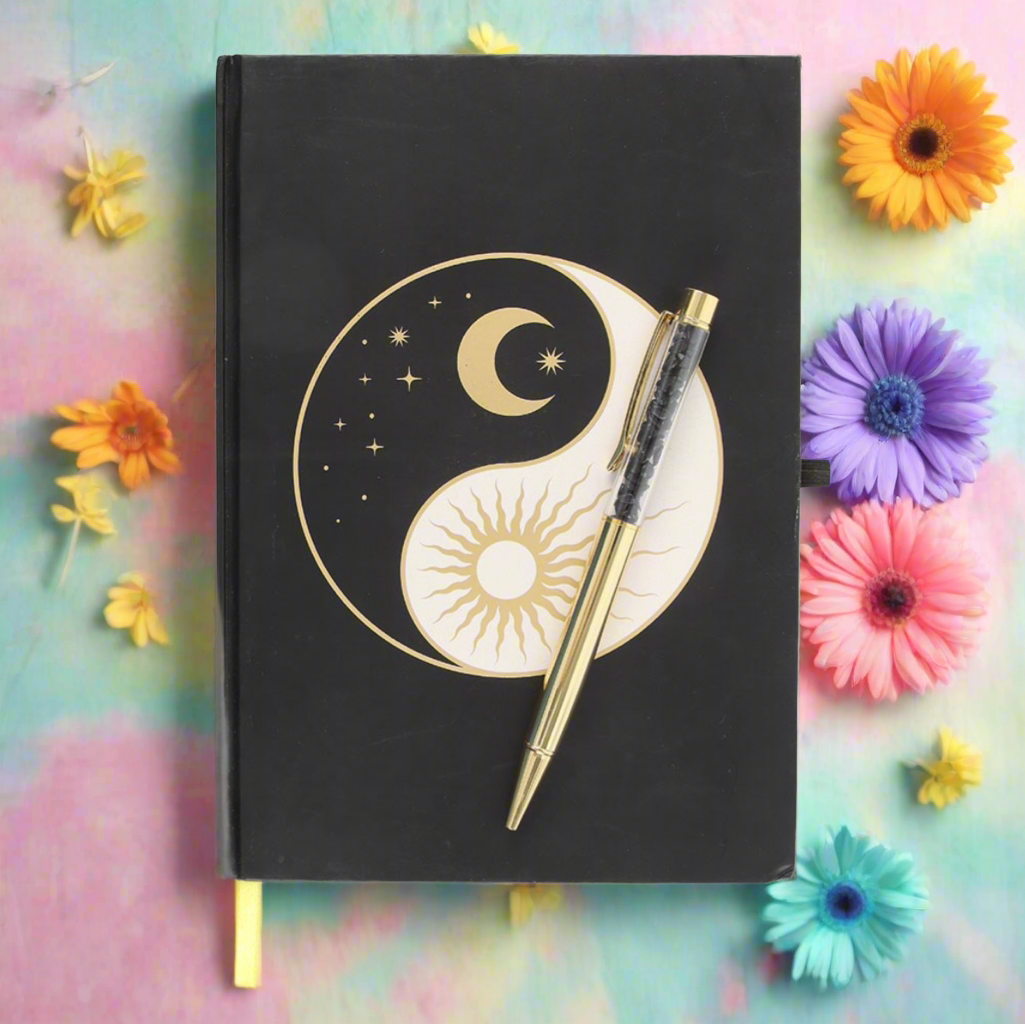 Celestial Yin Yang Journal with Obsidian Pen and Gold Accents