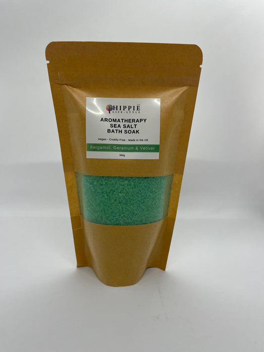 Aromatherapy Sea Salt Bath Soak - Bergamot, Geranium and Vetiver