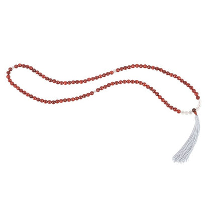 Stress Less Rosewood & Clear Quartz Mallah Necklace - 108 Beads for Mindfulness &amp; Serenity