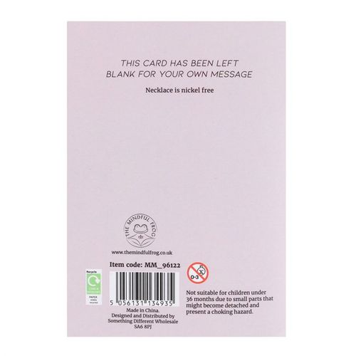 Greeting card with jewellery – rose quartz necklace on a stylish card. Ideal UK healing crystals gift; a nickel-free jewellery UK option combining spiritual and thoughtful gifting.