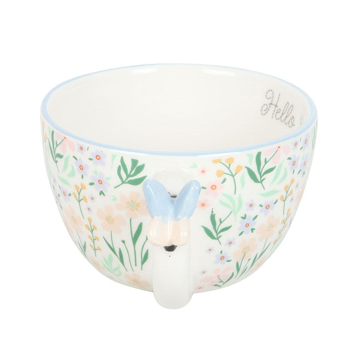 Hello Beautiful Ditsy Floral Print Mug with Butterfly - Start the Day on a Positive Note.