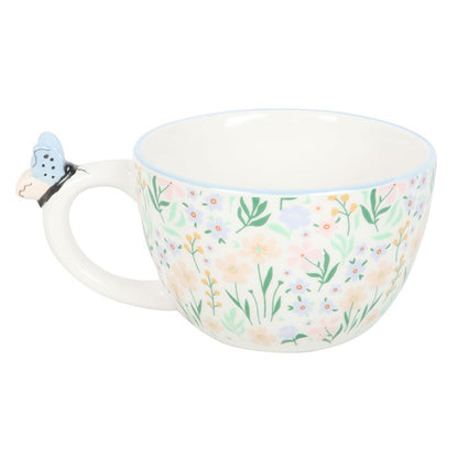 Hello Beautiful Ditsy Floral Print Mug with Butterfly - Start the Day on a Positive Note.