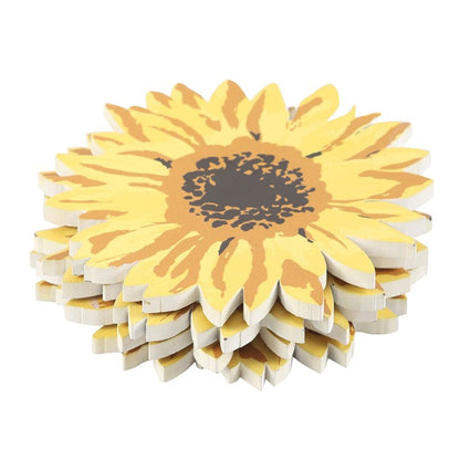 Set of 4 Sunflower-Shaped Coasters – Durable MDF with Rustic Rope Detail