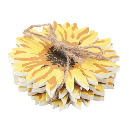 Set of 4 Sunflower-Shaped Coasters – Durable MDF with Rustic Rope Detail