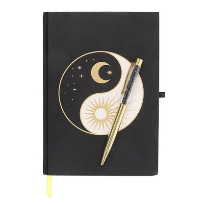 Celestial Yin Yang Journal with Obsidian Pen and Gold Accents