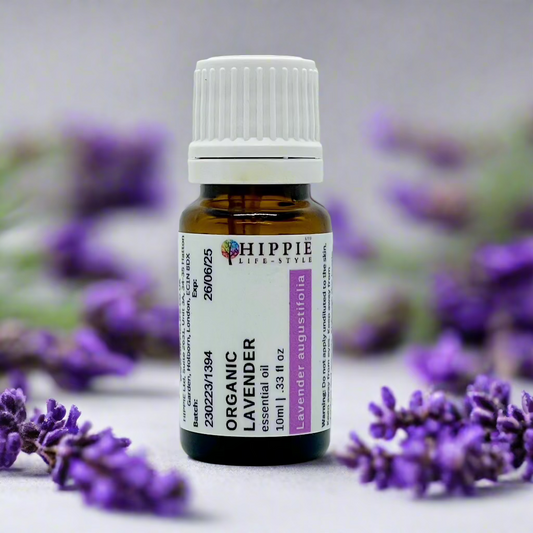 organic therapeutic UK essential oil  surrounded by lavender