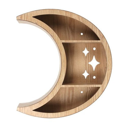 Wooden Crescent Moon Wall Shelf - Perfect for Crystals Oils and Treasures!