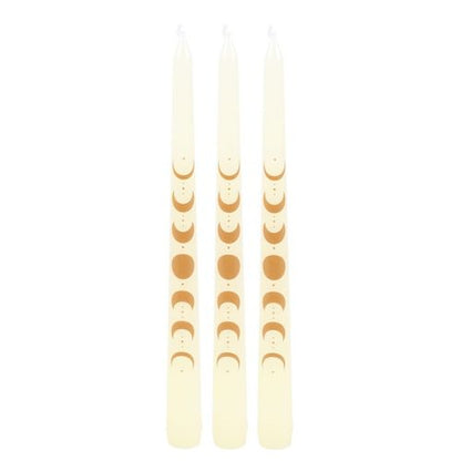 Set of 3 Off White Moon Phases Taper Dinner Candles