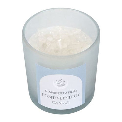 Positive Energy White Sage and Clear Quartz Crystal Chip Candle - Invite Positivity and Cleanse Your Space